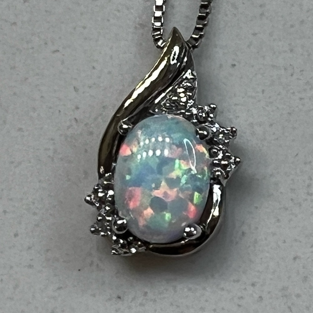 Opal Teardrop Pendant Necklace & Ring in White Opal and Sterling Silver